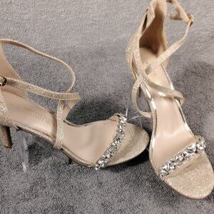 Dream Pairs Womens Gold Glitter Rhinestone Heels Size 8 Strappy Ankle Sandals